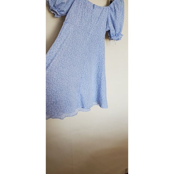 Blue Floral Dress Size S Back Zip Cottage Core Puffed Short Sleeve Off Shoulders - Picture 15 of 16